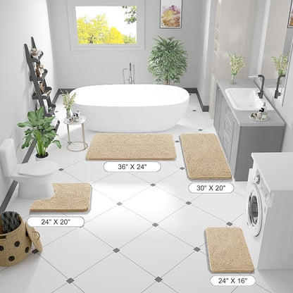 OLANLY Bathroom Runner Rugs 44x24, Extra Soft Absorbent Chenille Bath Rugs, Rubber Backing Quick Dry, Machine Washable Long Bath Mats for Bathroom Floor, Tub and Shower, Home Decor Accessories, Beige