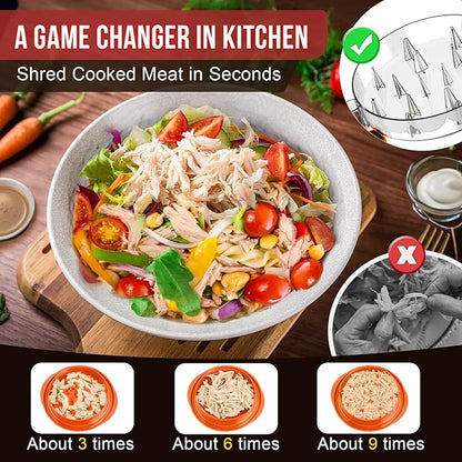 SoulLife Chicken Shredder Tool Twist 8 Inches, BPA free, Dishwasher safe, Meat Shredder, with Clear Lid, Ergonomic Handle, Strong Anti-slip, Easy To Clean, Suitable for Pork Beef Chicken (Orange)