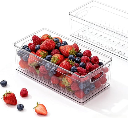 TAYUOOTransparent PET Fruit Draining and Washing colander food storage boxes plastic cookie containers refrigerator organizers (1, rectangle)