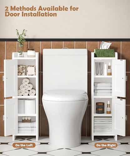 Akxomel Small Bathroom Cabinet with 2 Doors, 7.9''D x 7.9''W Narrow Toilet Paper Storage Cabinet, Bathroom Organizer for Small Spaces, Slim Corner Unit with Adjustable Shelf, White
