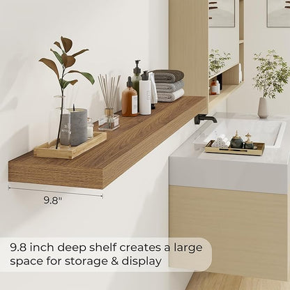 Dreamland 55 Inches Floating Shelves for Wall, 9.8" Deep Long Floating Shelves Set of 2, Large Display & Storage Shelf, Wall Shelf for Bathroom Bedroom Living Room Kitchen Office, Walnut