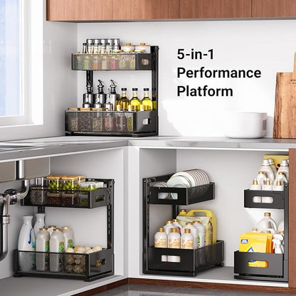 TISTAYA Under Sink Organizer, Metal Under Sink Organizers and Storage, Slide Out Pull Out Cabinet Organizer for Kitchen, Bathroom, Pantry, Laundry, Study, Black