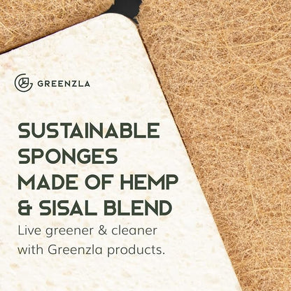 Greenzla 12 Pack Kitchen Sponges, Plant-Based Dish Sponges, Non-Scratch Sisal Hemp Scouring Pads for Dishes, Countertops, Bathtubs, and Tiles