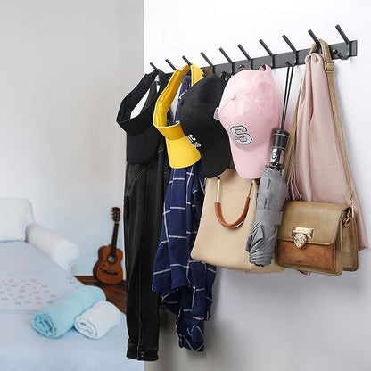 WEBI Coat Rack Wall Mounted,10 Hooks for Hanging Coats,30 Inch Hook Rack Hook Rail Coat Hanger Wall Mount for Backpack,Clothes,Jacket,Black