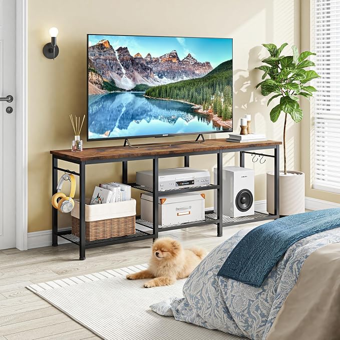 YGEOMER TV Stand for TVs Up to 50 Inch, Entertainment Center for Living Room, Bedroom, Rustic Brown