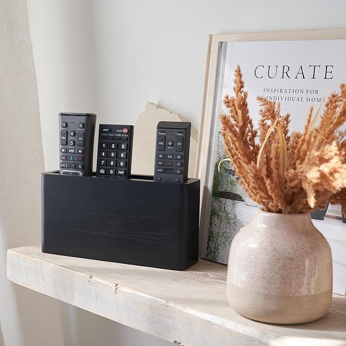 KIBAGA Premium Wooden Remote Control Holder - Easy Install Adhesive Wall Mount Caddy Keeps 3-4 TV Remotes Neatly Organized - Stylish Natural Wood Organizer is Perfect for Any Bed Or Living Room Wall