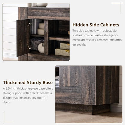 OKD Modern 70" TV Stand, Entertainment Center for TVs Up to 80", Media Console with Large Open Storage & Side Cabinets, Thick Wood Design for Living Room, Dark Rustic Oak