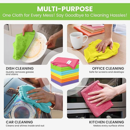 12 Pack Microfiber Cleaning Cloth, 6 Assorted Colors Cleaning Rags for Housekeeping, Colorful Reusable Microfiber Towels for Car, Kitchen, Bathroom and Household Cleaning Supplies, 11.8"X11.8"
