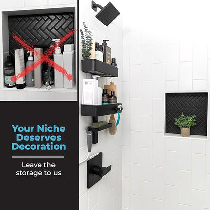 ShowerSMART Rust Resistant Hygienic Shower Caddy – Hanging Bathroom Organizer with Adjustable Shelves, Easy Clean Trays & Magnetic Hooks for DIY Remodels & Shower Niches - Graphite