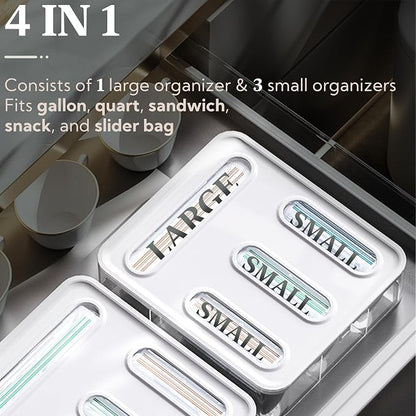 Kitchen Storage Bag Organizer, Acrylic Baggie organizer for Drawer, Plastic Bag Organizer complicate with Gallon, Quart, Sandwich, Snack, and Slider Bags (Acrylic)