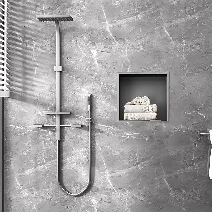 SaniteModar Shower Niche, Stainless Steel Shower Niche 12" X 12" No Tile Needed, Recessed for Bathroom Storage, Gray (Gray, 12x12)