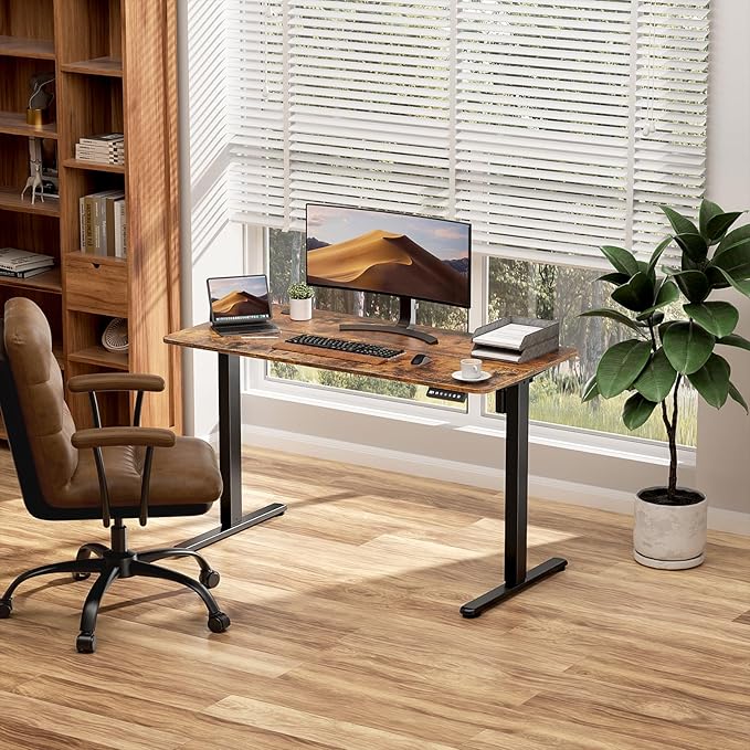 Electric Standing Desk Adjustable Height 40 x 24 Inch, Small Sit Stand Desk, Stand up Desk for Home Office, Computer Workstation (Spliced Desktop,Brown)