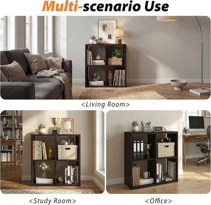 WannabeMyself【2026 Wooden Thick Frame】 4 Cube Storage Organizer with Anti-Tipping Kits, Reversible Open Back Book Shelf,Bookcase for Living Room,Bedroom,Entrance Hall,Office,11.6×24.6×24.7,Chocolate