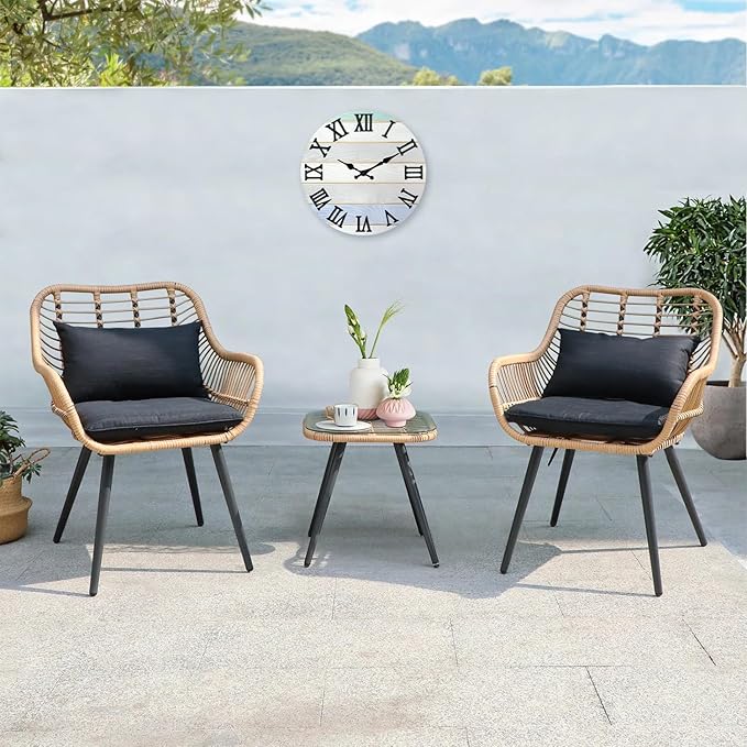 Round Grey Farmhouse Wall Clocks Battery Operated Analog Solid Wood Wall Clocks for Living Room Decor 12 Inch Quiet Wall Clock Non Ticking