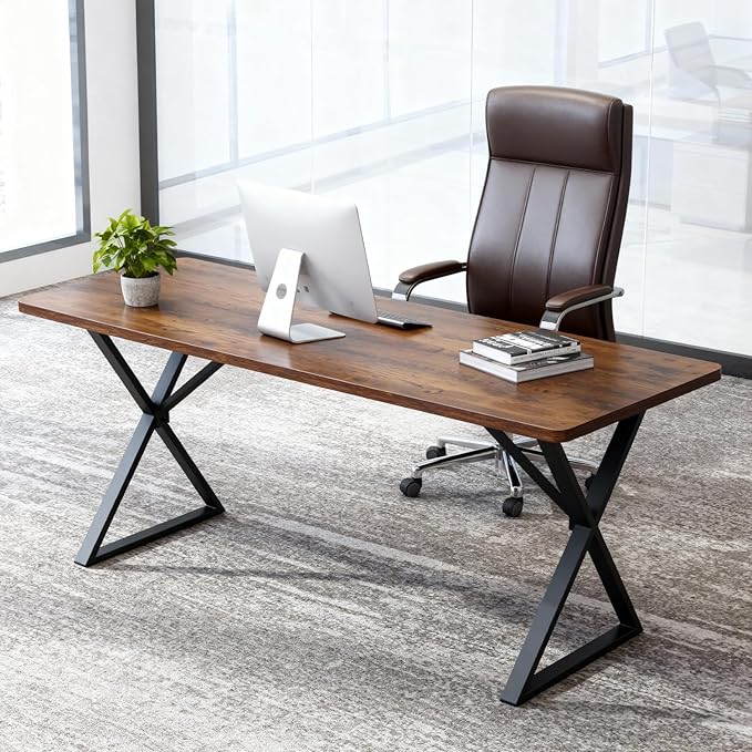 Heavy Duty Office Desk Industrial Grade Computer Desk with 1" Thick Desktop & 1 mm Reinforced Metal Frame Sturdy Workstation for Home Office Gaming Dorm 47.2" W x 23.7" D x 29" H