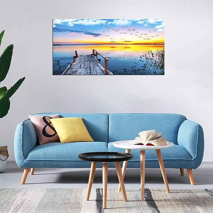 XXMWallArtFC2262 Jetty In The Sunset Lake Wall Art Canvas Prints Painting Nature Pictures Framed Landscape Paintings Canvas Wall Art for Living Room Bedroom Kitchen Home and Office Wall Decor
