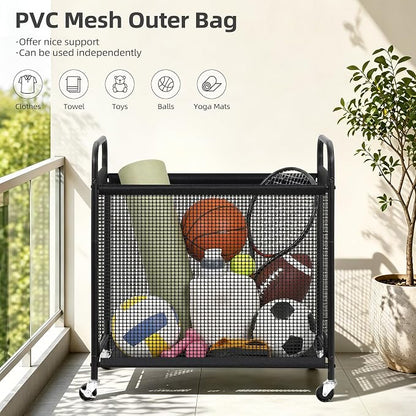 STORAGE MANIAC Rolling Laundry Hamper with Wheels 3-Section Laundry Sorter Rolling Laundrys Basket on Wheels with Removable Bag Clothes Hamper Laundrys Organizer Cart Bathroom Bedroom 120L Grey