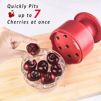 Cherry Pitter Multi 7-IN-1 Stainless Steel Cherry Pitter Tool Cherries Corer Making Cherry Jam (Red)