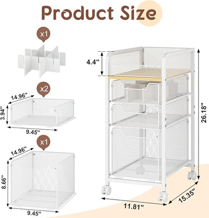 Hongtamoya Rolling Makeup Cart Organizer with 3 Drawers, Narrow Floor Skincare Organizers, Vanity Organizer Cosmetics Display Cases Holder for Skin Care Nail Polish Perfume Makeup Brush, White