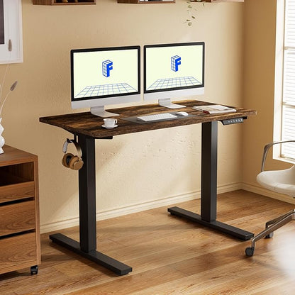 FLEXISPOT EN1 One-Piece Standing Desk with 1-Inch Thick Desktop, 55"x28" Electric Height Adjustable Desk for Home Office & Multi-Device Workstations, Rustic Brown