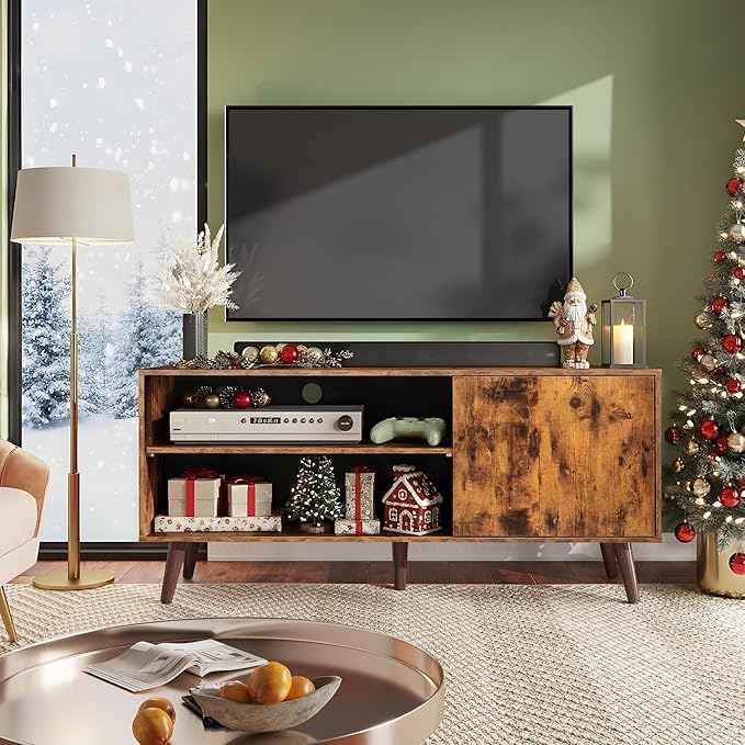 WLIVE TV Stand for 55 Inch TVs, Entertainment Center with Storage Cabinet, Mid-Century TV Stands for Living Room and Bedroom, 50" TV Console, Brown | with Storage Cabinet