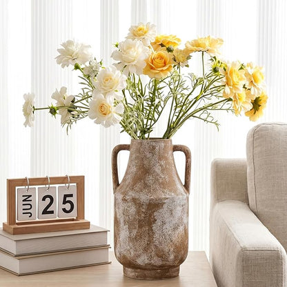 Ceramic Flower Vase, 10.7in Farmhouse Table Rustic Vases, Small Flower Terracotta Vases for Home Decor, Living Room,Table, Handcrafted (Terracotta)