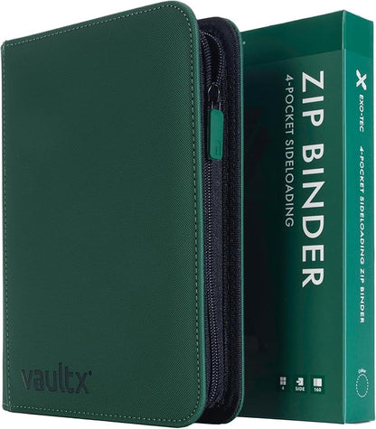 Vault X 4 Pocket Zip Binder, 160 Cards, Exo-Tec Material, 20 Side-Loading Pages (Green)