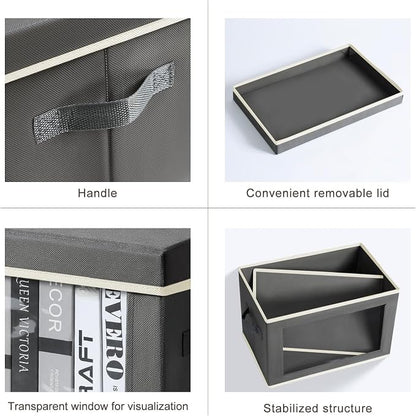 Homsorout Storage Boxes with Lids - 3 Pack Fabric Clear Window Storage Bins, Collapsible Storage Bins with Lids, Linen Closet Organizer for Clothes, Towel, Blanket, Dark Grey