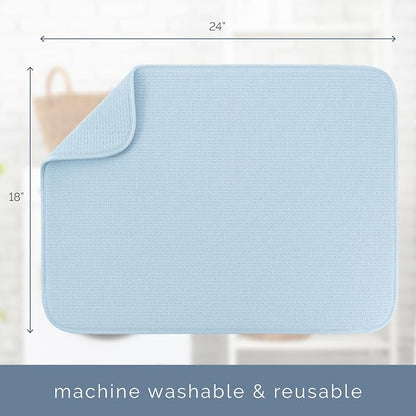 S&T INC. Dish Drying Mat XL, 18” x 24”, Absorbent Microfiber Kitchen Counter Mat, Dish Drying Pad for Dishes, Utensils, Pots and Pans, Extra Large, Sky Blue