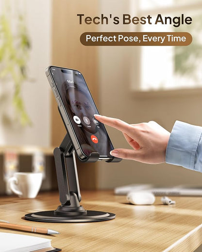 COOPER 360° Stand, [Gift Family Pack], Rotating Cell Phone Stand for Desk, Cell Phone Holder for Desk, iPhone Stand Holder, Sturdy Metal Base, Fits Samsung, Android Smartphones, (Piano Black, 2-Pack)