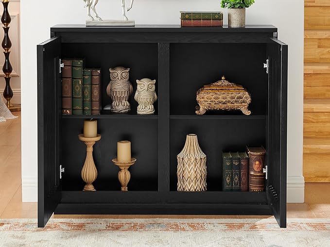 LKTART Buffet Cabinet Sideboard with Storage, Mid Century Modern Accent Credenza Cabinet with Doors & Shelves, Wood Coffee Bar Console Table for Dining Room,Kitchen,Entryway-Black