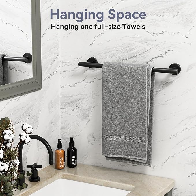 Matte Black Towel Bar 18 Inch, Thicken Bathroom Towel Rack, Towel Holder Wall Mounted, SUS304 Stainless Steel Towel Rod, Modern Home Decor