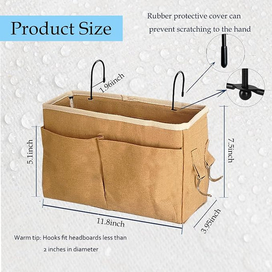 Bedside Caddy Bedside Hanging Storage Basket Multi-Function Organizer Caddy for Bunk and Hospital Beds Dorm Rooms Bed Rails, Can be Placed Glasses Books Mobile Phones（2pcs Dark khaki）