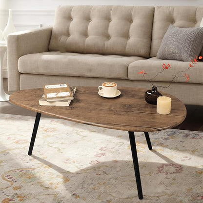 Coffee Table Modern Oval Coffee Tables Retro Center Table for Small Space Mid Century Rustic Accent Table for Living Room Home Office, Easy Assembly 22" D x 43" W x 18" H