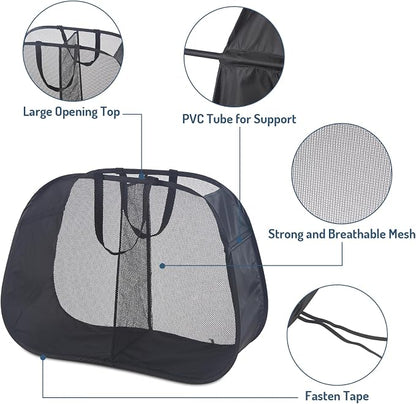 Seiritex Mesh Popup Laundry Hamper 2 Compartment, Collapsible Laundry Sorter Basket Foldable Hamper for Clothes, College Dorm, Travel (Black)