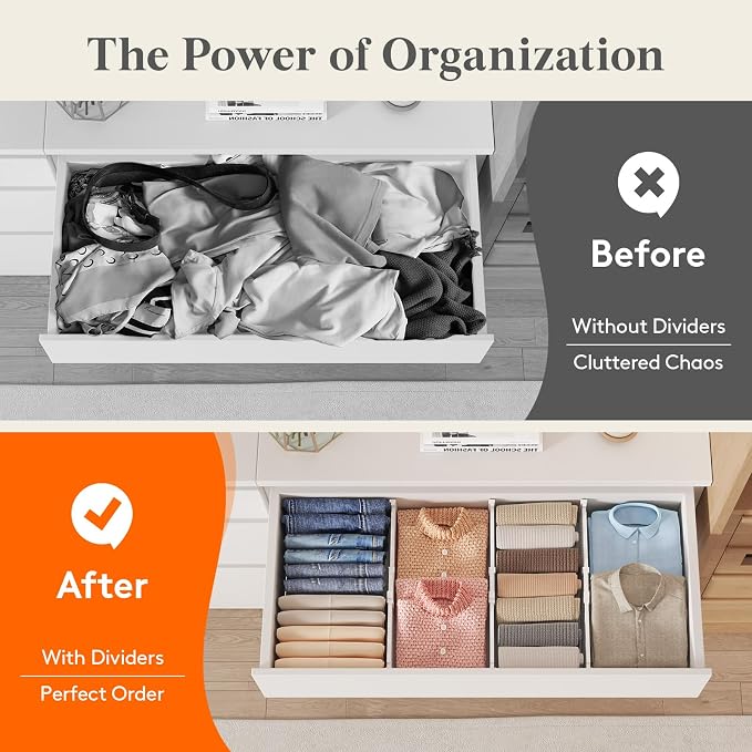 Lifewit 5" High 9 Pack Drawer Dividers, 11.5"-18.5" Adjustable Deep Drawer Organizer Clothes, Expandable White Plastic Separators for Dresser, Kitchen, Cabinet, Nursery, Office Organization & Storage