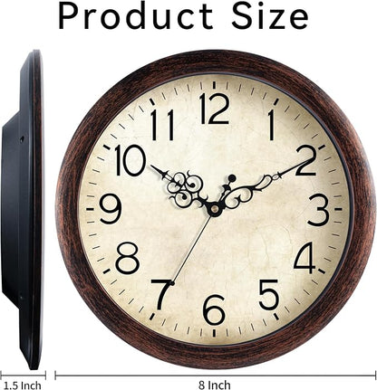 KECYET Wall Clock, Vintage Wall Clocks Battery Operated Quartz Silent Non-Ticking 8 Inch Retro Rustic Style Clock Decorative for Kitchen,Bathroom Home Office (Bronze)