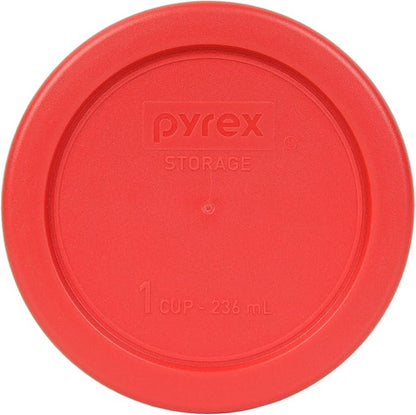 Pyrex (2) 7202-PC 1 Cup, (2) 7200-PC 2 Cup, (2) 7201-PC 4 Cup, (2) 7402-PC 6/7 Cup Red Round Plastic Food Storage Lids, Made in USA