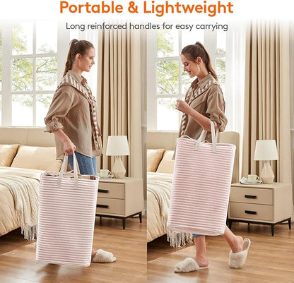 Lifewit 3 Pack Laundry Hamper Large Collapsible Laundry Baskets, Freestanding Waterproof Clothes Hamper with Easy Carry Handles in Laundry Room Bedroom Bathroom College Dorm, Pink, 3 x 80L