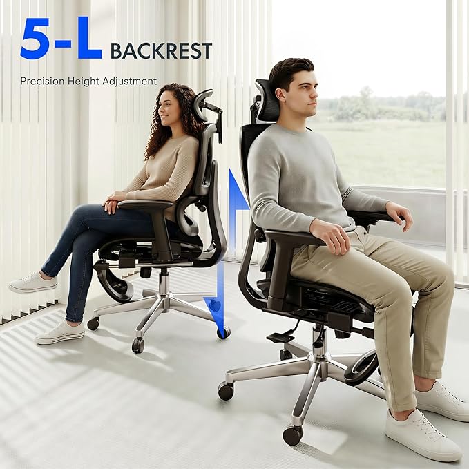 FLEXISPOT ErgoX Premium Ergonomic Office Chair with Footrest- Adjustable 3D Armrests, Dynamic Lumbar Support, Recline & Tilt Function, Mesh Seat, for Home & Office Use,Light Grey