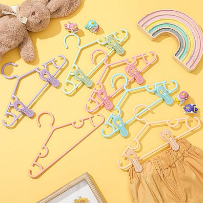 Hsei 5/10/40 Pack Baby Hangers with 10/20/80 Clips, Plastic Kids Pants Hangers for Nursery Closet Top and Bottom Clothes Hanger Set for Newborn Infant Toddler(30 Packs Total,Fresh Color,10.6 Inch)