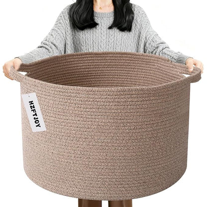 90L Extra Large Blanket Basket,Woven Rope Laundry Basket Hamper with Handles, Decorative Nursery Basket Storage Bin for Toys, Clothes Organizer, Living Room, Bedroom, Bathroom, Brown