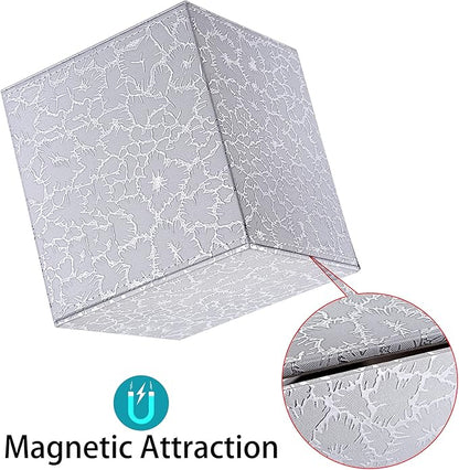 Sumnacon Square Leather Tissue Box Cover - Stylish Cube Tissue Box Holder with Magnetic Bottom, Decorative PU Tissue Box for Vanity Dresser Night Stand Table Countertop Home Office Car, Silver