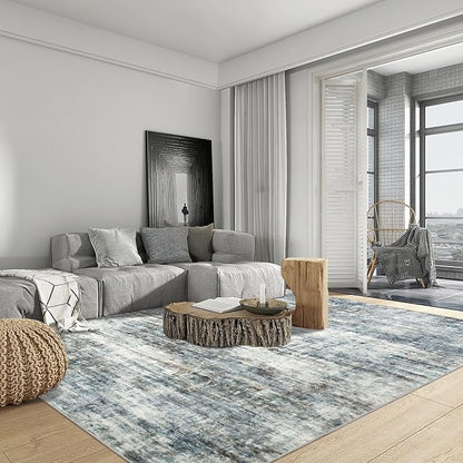6x9 Area Rugs Washable Rug: Large Modern Abstract Living Room Rug Soft Anti-Skid Thin Carpet Indoor Floor Non-Shedding Carpets for Bedroom Dining Room Farmhouse Nursery Home Office Blue Multi