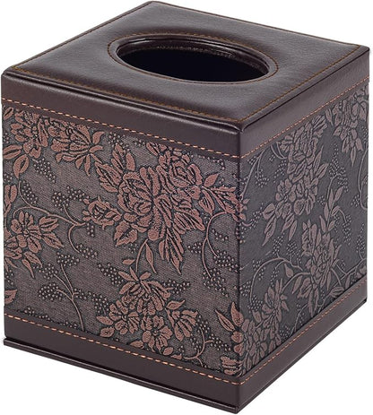 Antique Leather Square Tissue Box Cover/Holder,RHCSZ Table Napkin Case Dispenser,Facial Tissues Organizer with Magnetic Bottom for Home Office,Tissues Cube Box (Retro)