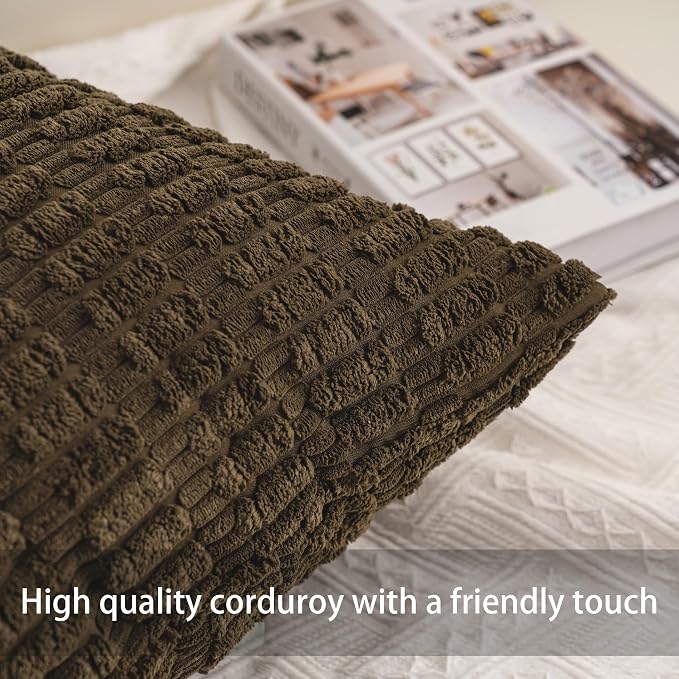 Aegero Pack of 2 Corduroy Decorative Throw Pillow Covers 22x22 Inch Soft Striped Pillow Covers Modern Farmhouse Home Decor for Sofa Living Room Couch Bed（Green）