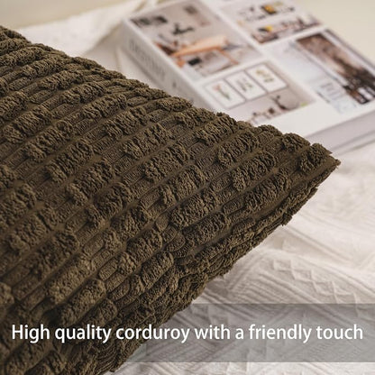 Aegero Pack of 2 Corduroy Decorative Throw Pillow Covers 22x22 Inch Soft Striped Pillow Covers Modern Farmhouse Home Decor for Sofa Living Room Couch Bed（Green）