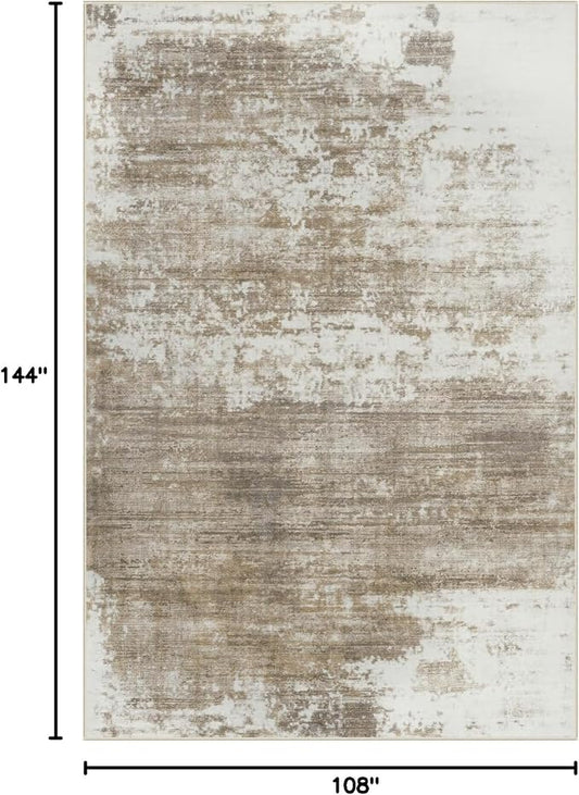9x12 Area Rugs Washable Rug: Modern Abstract Living Room Rug Soft Anti-Skid Thin Carpet Indoor Floor Non-Shedding Carpets for Bedroom Dining Room Farmhouse Nursery Home Office Brown White