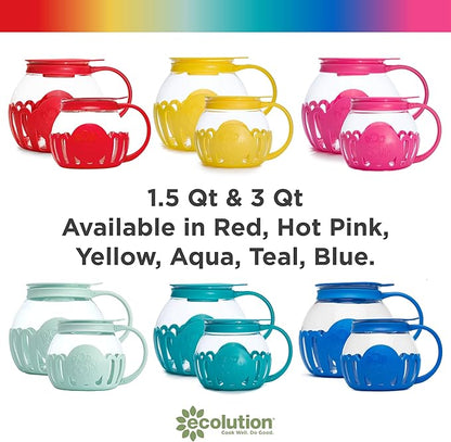 Ecolution Patented Micro-Pop Microwave Popcorn Popper with Temperature Safe Glass, 3-in-1 Lid Measures Kernels and Melts Butter, Made Without BPA, Dishwasher Safe, 1.5-Quart, Pink (Pack of 4)