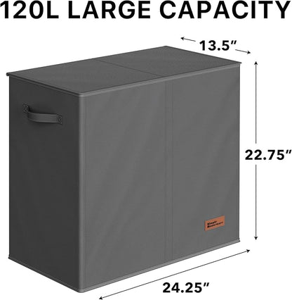 Simple Houseware Double Laundry Hamper with Lid and Removable Laundry Bags, Dark Grey
